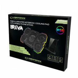 Βάση Laptop Cooler Esperanza Breva EGC107, 2600-3000 RPM, Έως 17,3", RGB με 10 λειτουργίες, θήκη τηλεφώνου, USB, μαύρο