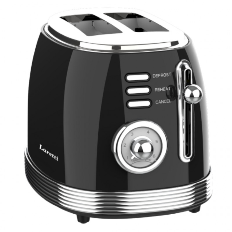Laretti LR-EC2355 Toaster, 850W, Defrost, Reheat, 6 Settings, Crumb Tray, Black/Stainless Steel