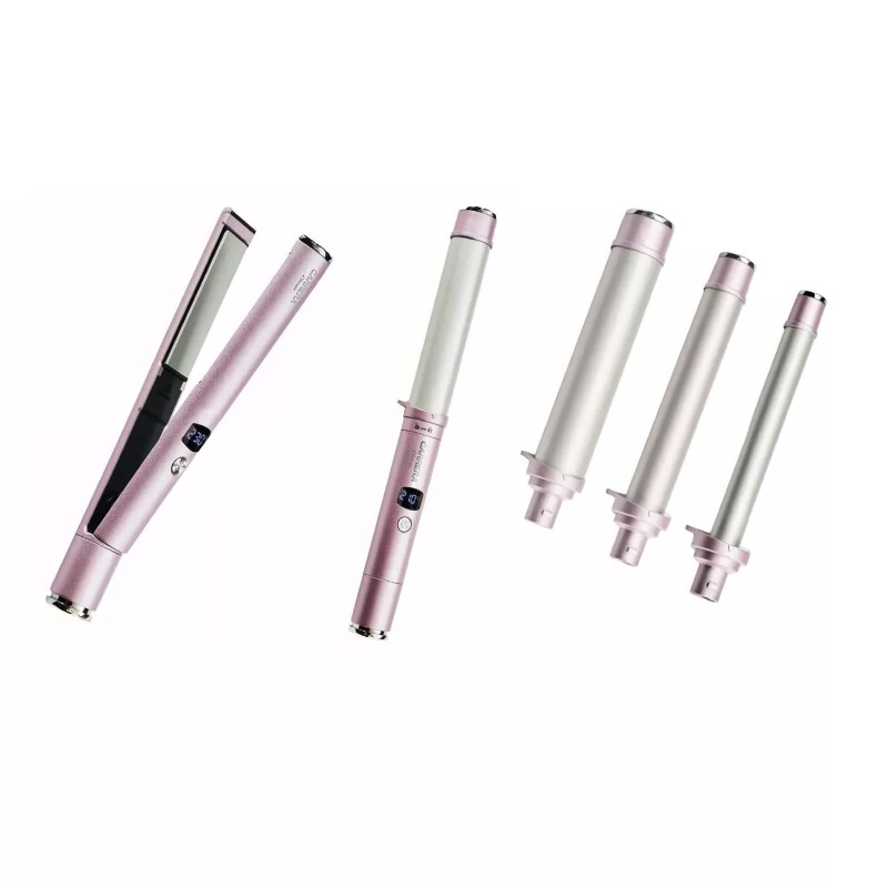 Set de îndreptat părul și ondulator Carrera Classic 21291111, 40/55W, Quick Set, 6 temperaturi, 3 conuri, afișaj LED, roz