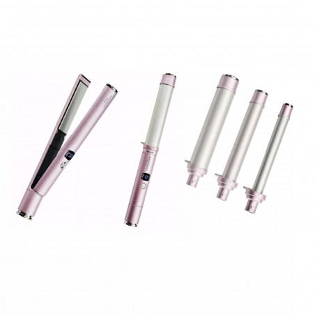 Carrera Classic σετ ισιωτήρα μαλλιών και σίδερο μπούκλας 21291111, 40/55W, Γρήγορη ρύθμιση, 6 θερμοκρασίες, 3 κώνοι, οθόνη LED, ροζ