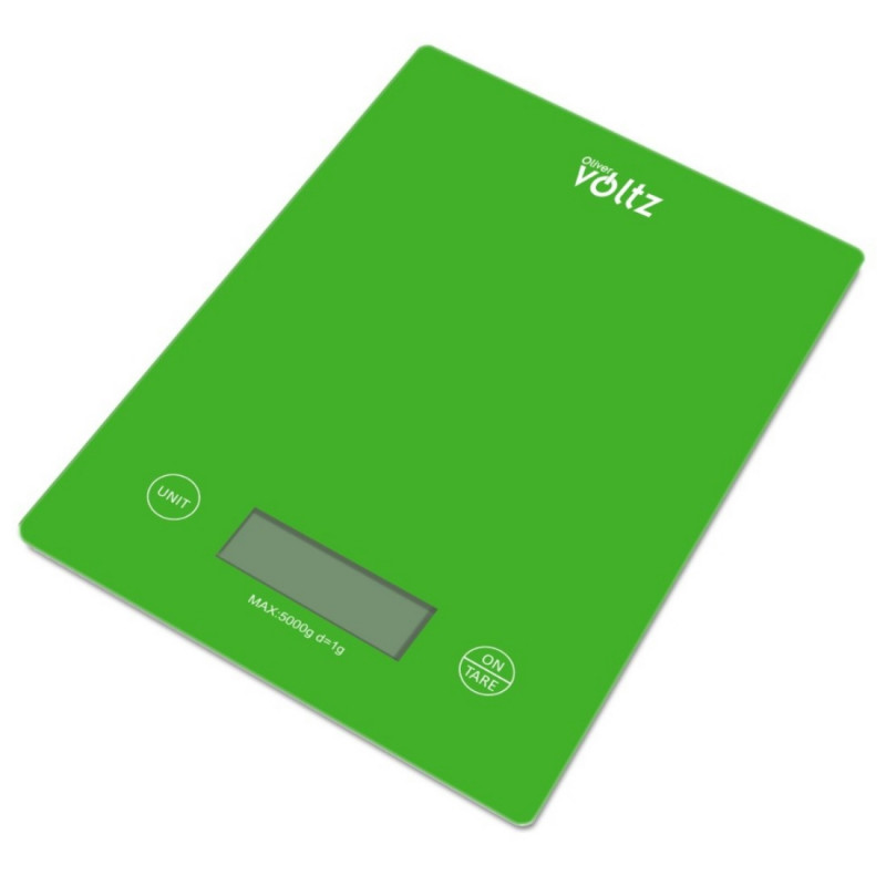 Cantar de bucatarie Voltz OV51651K, 5 kg, 2 baterii AAA, Afisaj LCD, Functie Tara, Picioare antiderapante, Verde