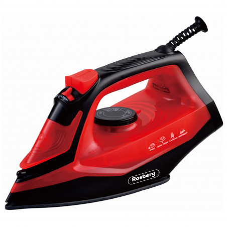 Rosberg R51050G Iron, 1850–2200 W, Ceramic, Self-cleaning, Thermostat, 160 ml, Red/Black