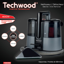 Aspirator pentru covoare si tapiterie Techwood TAN-6066, 600 W, Rezervoare de apa curata si reziduala, Negru