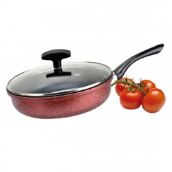 Rosberg R51319G22CD Frying Pan with Lid, 22 cm, Deep, Marble Finish, Induction, Burgundy Melange