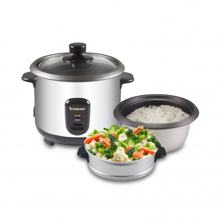 Beper 90.550 Rice Cooker, 400W, 1 L, Up to 625 g of rice, Keep Warm, Stainless Steel