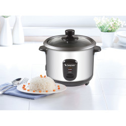 Beper 90.550 Rice Cooker, 400W, 1 L, Up to 625 g of rice, Keep Warm, Stainless Steel