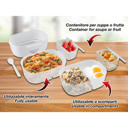 Beper 90.920G Electric Lunch Box, 40W, 1 L, Up to 60°C, 2 Removable Compartments, Indicator Light, White/Yellow