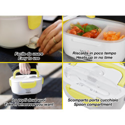 Beper 90.920G Electric Lunch Box, 40W, 1 L, Up to 60°C, 2 Removable Compartments, Indicator Light, White/Yellow