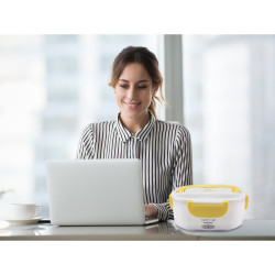 Beper 90.920G Electric Lunch Box, 40W, 1 L, Up to 60°C, 2 Removable Compartments, Indicator Light, White/Yellow