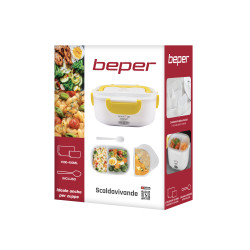 Beper 90.920G Electric Lunch Box, 40W, 1 L, Up to 60°C, 2 Removable Compartments, Indicator Light, White/Yellow