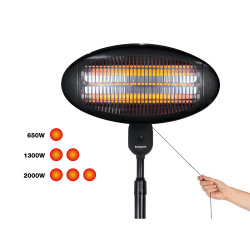 Beper P203PAN002 Quartz Patio Heater, 2000W, 3 Settings, Adjustable Head, Tip-Over Protection, IP34, Black