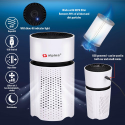 Alpina Air Purifier, 1.5W, Up to 6 m², 6 m³/h, HEPA 13, Ionizer, USB-A, White