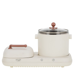 Adler AD 6421 2-in-1 Breakfast Station, 1320W, 1L, Non-stick Grill, Timer, Cream