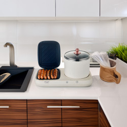 Adler AD 6421 2-in-1 Breakfast Station, 1320W, 1L, Non-stick Grill, Timer, Cream