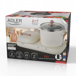 Adler AD 6421 2-in-1 Breakfast Station, 1320W, 1L, Non-stick Grill, Timer, Cream