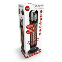 Alpina TBH800 Carbon Heater, 800W, Infrared, Up to 3 m², Tip-over Protection, IP44, Black