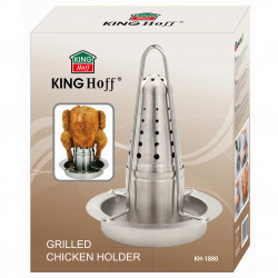 Suport pentru fripturа pui Kinghoff KH 1880, Tava pentru grasime si condimente, 23x18 cm, Inox