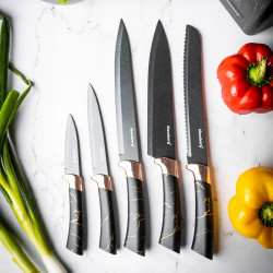 Klausberg KB 7768 Knife Set with Stand, 6 pieces, Ergonomic handles, Stainless steel, Black