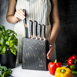 Klausberg KB 7768 Knife Set with Stand, 6 pieces, Ergonomic handles, Stainless steel, Black