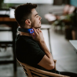 Medivon Ultra EMS Neck Massager, Electrical Muscle Stimulation, 3D Adjustment, 4 Modes, Remote Control, Heating, Timer, White/Blue