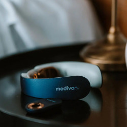 Medivon Ultra EMS Neck Massager, Electrical Muscle Stimulation, 3D Adjustment, 4 Modes, Remote Control, Heating, Timer, White/Blue