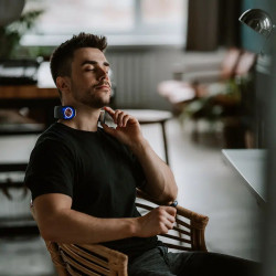 Medivon Ultra EMS Neck Massager, Electrical Muscle Stimulation, 3D Adjustment, 4 Modes, Remote Control, Heating, Timer, White/Blue