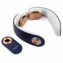 Medivon Ultra EMS Neck Massager, Electrical Muscle Stimulation, 3D Adjustment, 4 Modes, Remote Control, Heating, Timer, White/Blue