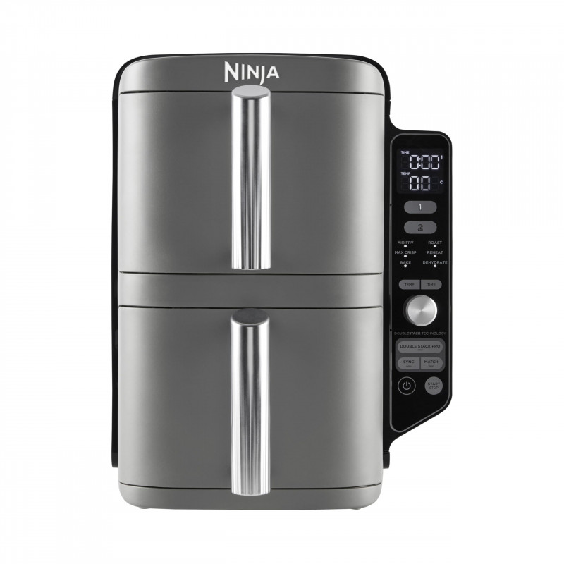 Friteuza cu aer cald Ninja Double Stack XL, 2470 W, capacitate 9.5 litri, interval temperatura 40 - 240 °C, doua zone de gatit, 6 programe, gri