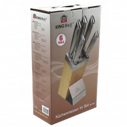 Set de cutite cu suport Kinghoff KH 3461, 6 piese, Manere Comfort, Otel inoxidabil, Inox