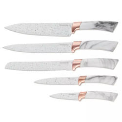 Klausberg KB 7769 Knife Set with Stand, 6 pieces, Ergonomic handles, Stainless steel, White marble