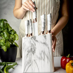 Klausberg KB 7769 Knife Set with Stand, 6 pieces, Ergonomic handles, Stainless steel, White marble