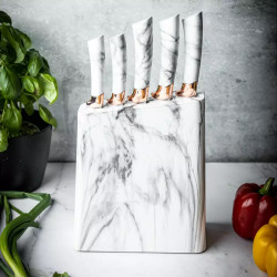 Klausberg KB 7769 Knife Set with Stand, 6 pieces, Ergonomic handles, Stainless steel, White marble