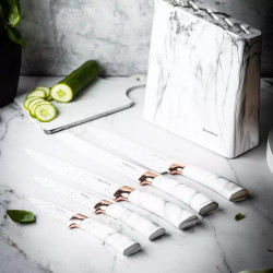 Klausberg KB 7769 Knife Set with Stand, 6 pieces, Ergonomic handles, Stainless steel, White marble