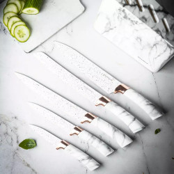 Klausberg KB 7769 Knife Set with Stand, 6 pieces, Ergonomic handles, Stainless steel, White marble