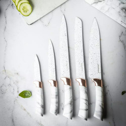 Klausberg KB 7769 Knife Set with Stand, 6 pieces, Ergonomic handles, Stainless steel, White marble