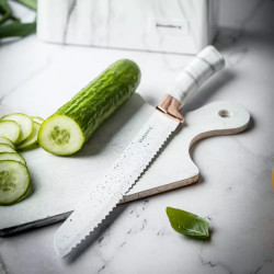 Klausberg KB 7769 Knife Set with Stand, 6 pieces, Ergonomic handles, Stainless steel, White marble