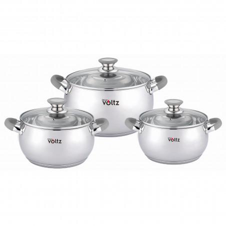 Set oale cu capac Oliver Voltz OV51210N6B, 6 piese, Inductie, Manere din silicon, Inox/gri