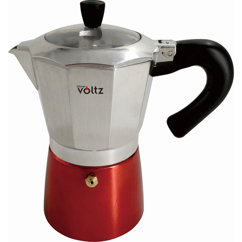 Κουβανέζικη καφετιέρα Oliver Voltz OV51173H6, 6 μπολ, 300 ml, Αλουμίνιο, Inox/Κόκκινο