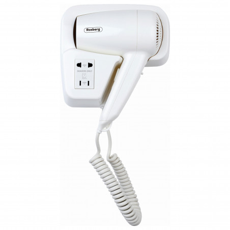 Rosberg R51100HT Wall-Mounted Hair Dryer, For Hotels and Swimming Pools, 1300W, 2 Speeds, Shaver Outlet, White