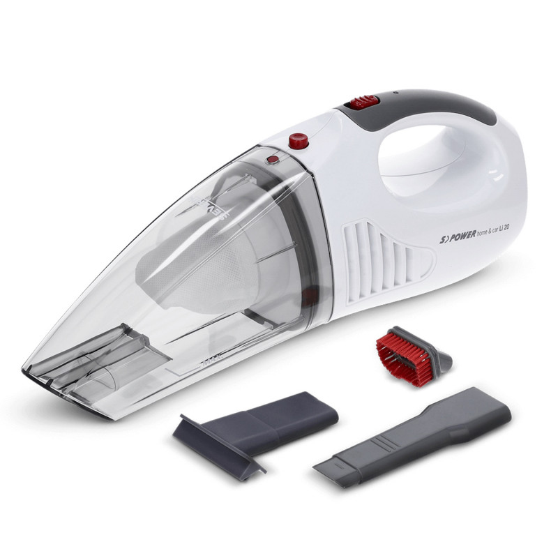 Severin SPower Home & Car Li 20 HV 7144 Handheld Vacuum Cleaner, 120W, 0.2 L, 2000 mAh/7.4V Li-Ion Battery, 12V Car Adapter, White