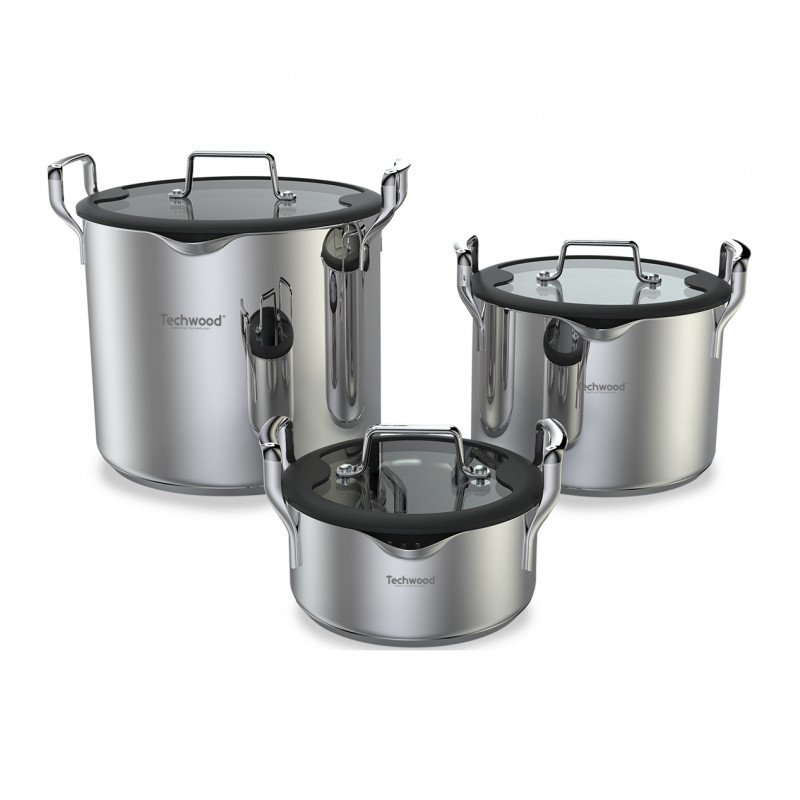 Set 3 oale Techwood TSI-606CA, 6 piese, Capac, Inductie, Inox