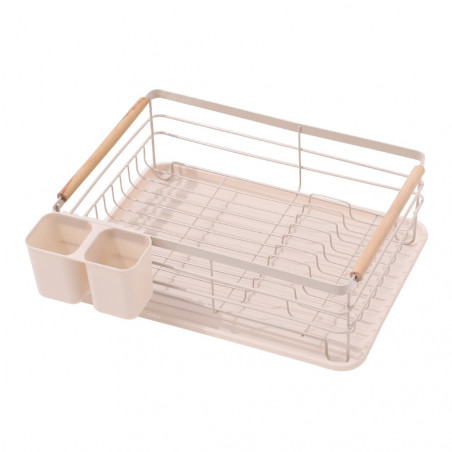 Rosberg R53000N Dish Rack, Removable Tray, Wooden Handles, Beige