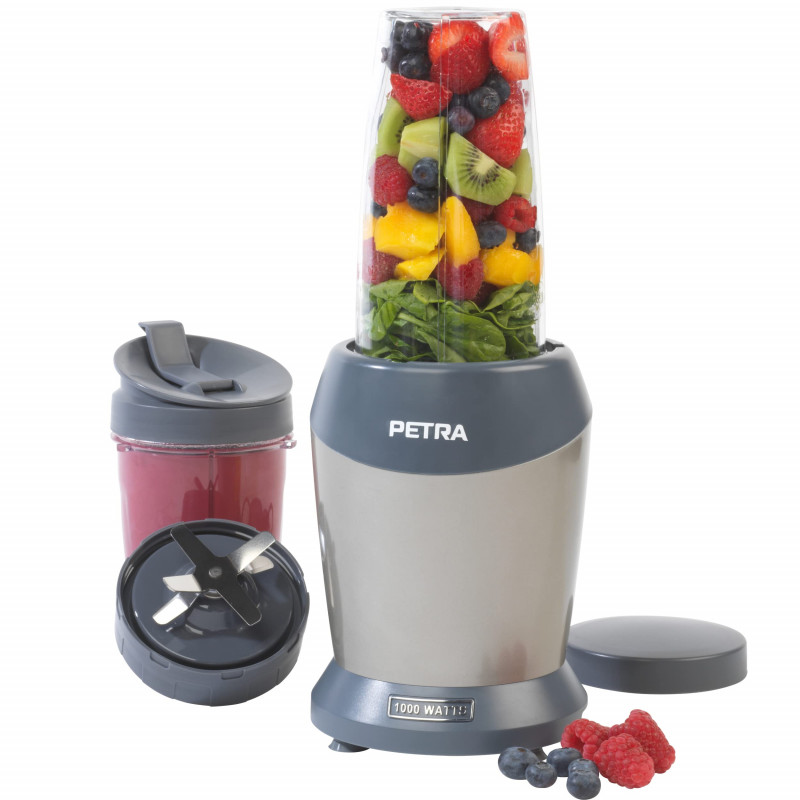 Нутри блендер Petra NutriMax, 6 ножа, 1000W, Купа 1 л, Без BPA, Сив/син