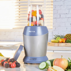 Nutri blender Petra NutriMax, 6 lame, 1000W, 1 L, Fara BPA, Gri/Albastru