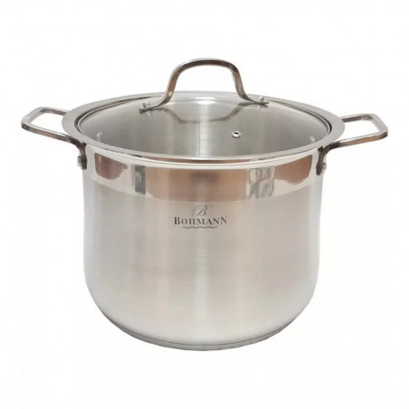Bohmann BH 3225 Deep Pot, 32 cm, 21 L, Glass Lid, Induction, Stainless Steel