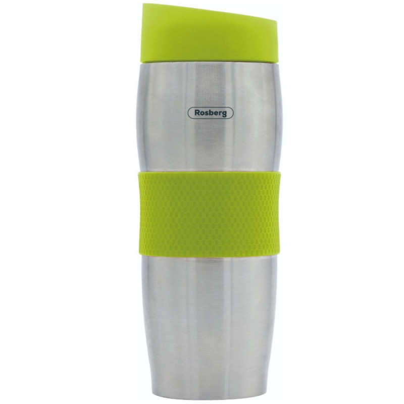 Rosberg R52011C Insulated Mug, 380 ml, Double-walled, Ergonomic, Stainless Steel, Green/Stainless Steel