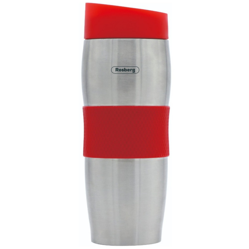 Rosberg R52011C Insulated Mug, 380 ml, Double-walled, Ergonomic, Stainless Steel, Red/Stainless Steel