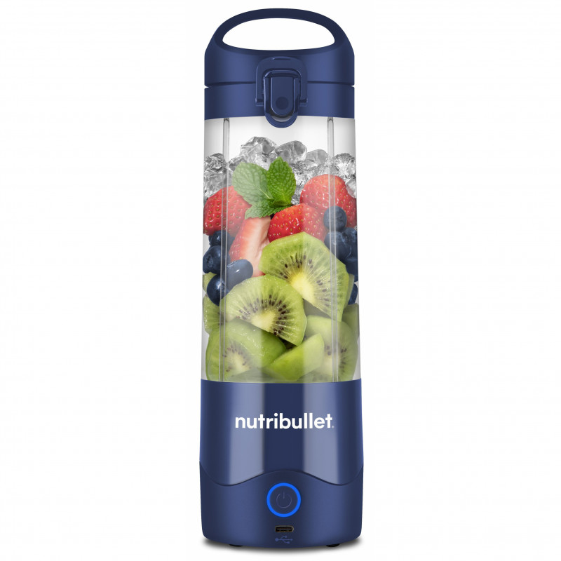 Преносим USB блендер Nutribullet NBP003NBL, 2000 mAh, 475 ml, 4 ножа, Трошене на лед, До 15 цикъла, Син