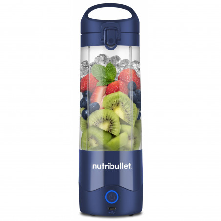 Blender portabil USB Nutribullet NBP003NBL, 2000 mAh, 475 ml, 4 lame, Zdrobire gheata, Pana la 15 cicluri, Albastru