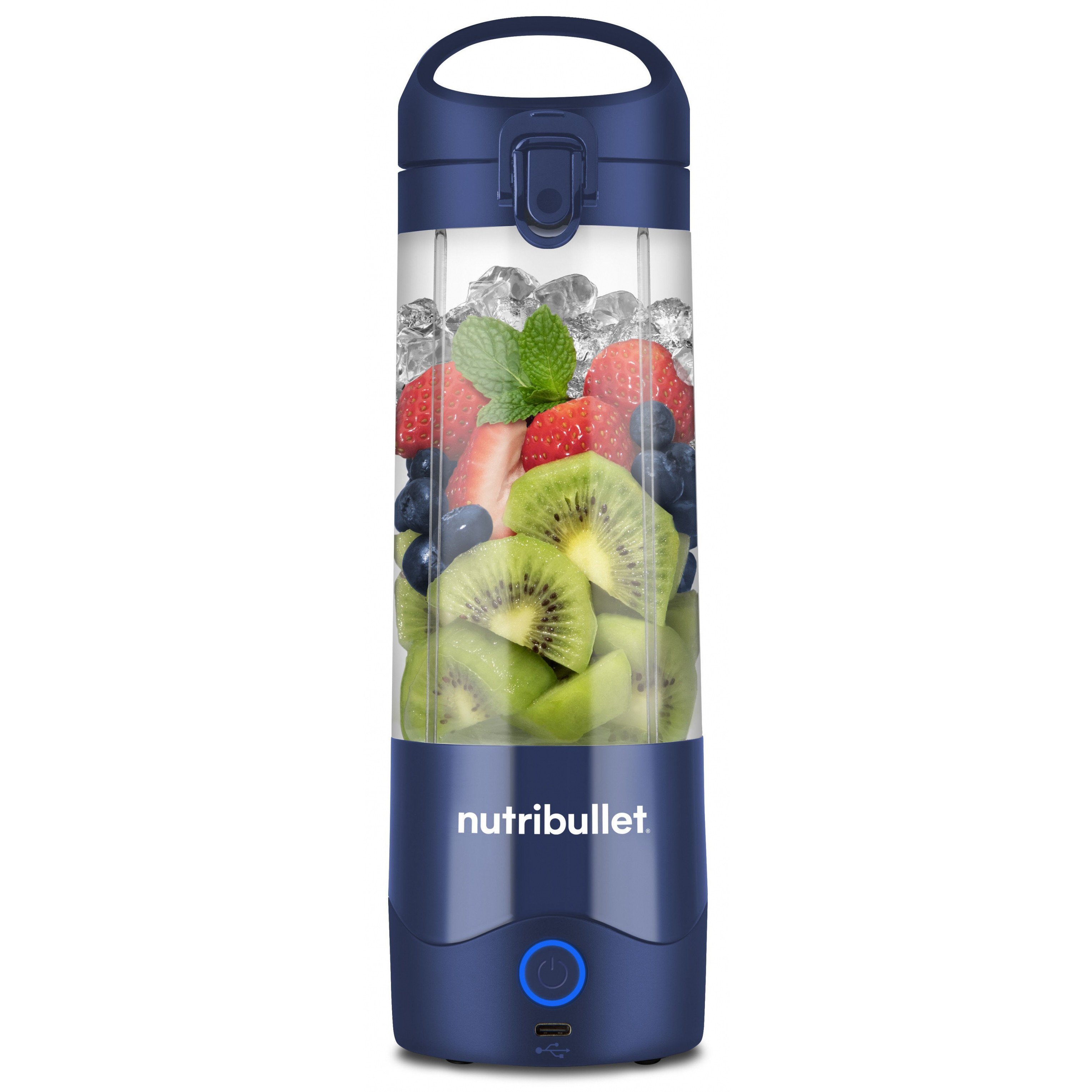 Преносим USB блендер Nutribullet NBP003NBL, 2000 mAh, 475 ml, 4 ножа, Трошене на лед, До 15 цикъла, Син